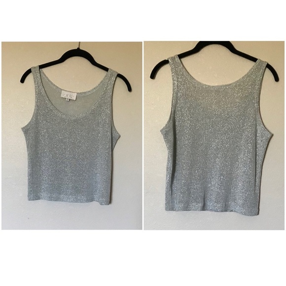 Cache Y2K Vintage Lurex Glitter Silver Sleeveless Boxy Blouse Metallic Knit - Picture 4 of 10